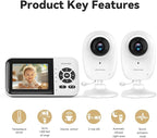 ebemate WiFi Video Baby Monitor with 2 Camera,2.8" Display with 1200Ft Long Range,WiFi On/Off,1080P No Glow Night Vision,2-Way Talk Baby Cam Monitoring EBS28-2