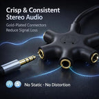 Mizi 5-Way 3.5mm Headphone Splitter - Stereo Audio Adapter with 1 Male to 5 Female Jacks, Gold-Plated Connectors, Compatible with iPhone, iPad, Smartphones, Tablets, MP3 Players - Black