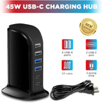 USB C Charger Block Upoy, Chargers for Multiple Devices Dual Type C 45W Total, 6 Ports USB Charging Station for iPhone, Ipad, Iwatch, Desk Accessories & Workspace Organizers