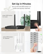 WiFi Signal Booster with 4 Directional Antennas – 1200Mbps Dual Band (5GHz/2.4GHz),WiFi Extender Covers 12,880 Sq.ft, Easy Home Setup and 105-Device Support