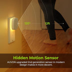 AUVON Plug-in LED Backlit Night Light with Motion Sensor & Dusk to Dawn Sensor, Dimmable Warm White Nightlight with 1-50 lm Adjustable Brightness for Bathroom, Bedroom, Hallway, Stairs (2 Pack)
