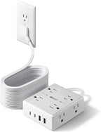 20Ft Long Extension Cord, Flat Plug Power Strip with 8 Outlets & 4 USB Ports (2 USB C), Wall Mountable Surge Protector, Desk Charging Station for Home Office, College Dorm Room Essentials