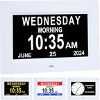 ybest 7 Inch Extra Large Day Date Time Digital Day Calendar Clocks with Auto-Dimming 12 Alarm Reminders Dementia Clock for Senior Elderly impaired Vision Memory Loss