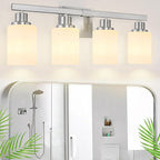 DIKAIDA Bathroom Vanity Light, 4-Light Nickel Modern Bathroom Light Fixtures with Milky White Glass Shade, Wall Lights,Bath Vintage Wall Mounted Lamps for Mirror Bedroom Living Room Hallway Cabinet