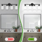Guliaofo 4-Light Bathroom Light Fixtures, Black Vanity Lights for Mirror with Textured Milky White Glass Shade, Modern Kitchen Light Fixtures Wall Sconce Light - E26 Base