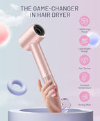 Cosy Companions High-Speed Ionic Hair Dryer, 150000 RPM Brushless Motor for 2-5 Min Fast Drying, Low Noise Blow Dryer Reduces Frizz & Heat Damage, Lightweight Hair Dryer with Diffuser & Nozzle, Pink