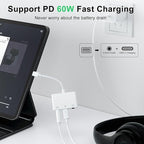 INVERSE NET Headphone Adapter for iPad, Headphone Splitter for 2 Headphones,3 in 1 USB C to 3.5mm Jack Audio Adapter with 60W Fast Charging Compatible with S24/23 Ultra.
