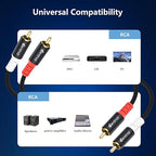 Devinal 10FT RCA Cables, 2RCA to 2RCA Audio Cable, Male Stereo RCA Cord Shielded Braided for Home Theater, HDTV, Amplifiers, Hi-Fi Systems, Car Audio, Speakers