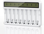 Rechargeable Battery Charger, 8 Bay AA AAA Smart Charger with LCD Display, Independent Slots for Ni-MH Ni-CD Batteries