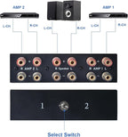 2-Way Audio Switcher Can Support Two Amplifiers, One Audio or One Amplifier, Speaker Switcher Selector Switch Splitter Loudspeaker Control Combiner Box 2(1)-in-1(2)-Out