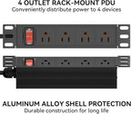 10" Rack PDU- 1U (4Outlets) 10-inch Mini Rack Power Distribution Unit with Protection (125V/15A 6ft Cable), Network Cabinet Rack Mount Power Strip (Wall, Desktop, or Server Rack Mountable)