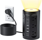 AnnTane Power Strip Tower with Night Light, Power Strip Surge Protector with USB Ports, Extension Cord 10 FT with Multiple Outlets (12AC+3A+2C) for Home Office Desk DormRoom (Black)