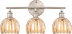 Shenmoyl Bathroom Light Fixtures, 3-Light Vanity Wall Light Over Mirror with Amber Tulip Glass Shade for Bedroom Living Room (Bulb Not Included), Satin Nickel