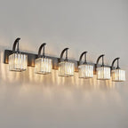 FDPBY Crystal Vanity Lights 6-Light Black Bathroom Vanity Lights Modern Crystal Bathroom Light Fixtures Over Mirror 51.18" Long Vanity Light for Bathroom