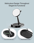 Nubeno Fast Charging Station for Magsafe Apple Devices, Wireless Charger Station for MagSafe iPhones, 3 in 1 Magnetic Charger Stand for iPhone 15/14/13/12, Apple Watch & AirPods(Blk)
