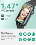 IMFRCHCS Fitness Tracker,Smart Watch with 1.47" Touch Display,137+Sport Modes Fitness Watch with Heart Rate Sleep Monitor, Step Counter,IP68 Waterproof Activity Trackers for Women Men
