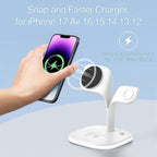 EXW for Magsafe Charger Stand,Charging Station for Multiple Devices,Wireless Charger for iPhone 17 Air 16 15 14 13 12 Series,Apple Watch Series 1-10/Ultra,AirPods Pro with LED and Adapter (White)