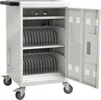 Aokleo 32 Devices Laptop Charging Cart with Password Lock,Tablet Storage Carts for Pad Up to 16.3" Screen,Classroom Computer Mobile Charging Station for Pads,Chromebooks,Laptops(White - Password Lock)