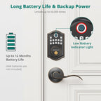 AkaGear DS10 Keyless Entry Door Lock with Handle - 2 Lever Handles, Fingerprint Door Lock, Keypad Deadbolt, 2 Keys, Code, Smart Locks for Front Door, Auto-Lock, Easy Installation - Oil Rubbed Bronze