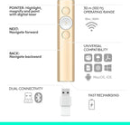 Logitech Spotlight Presentation Remote - Universal Wireless Presentation Clicker with Laser Pointer, Advanced Digital Highlighting, Bluetooth, 30 m Range and Quick Charging - Gold