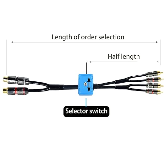 Arklove 1ft Sound Channel swicher 2 Female to 4 Male RCA Switch Selector 2 in 1 Out R/L Stereo Audio 1 in 2 Out Stereo Audio Splitter with Mute Button No External Power Required CD Speaker DVD Player