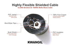 KWANGIL 2C 18AWG AMSB Shielded Cable Wire (UL2464) - Highly Flexible Str TC, PVC Ins, OS+TC BRD, PVC JKT for CNC Machine, Stepper Motor, VFD Spindle (Matte Black 50FT)
