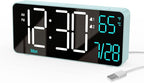 KOSUMOSU Digital Alarm Clock for Bedroom, 6.7in Desk Clock LED, Auto Dimming, Room Temperature, Day of The Week, Date, Seconds, Clocks for Living Room, Alarm Clocks for Bedrooms