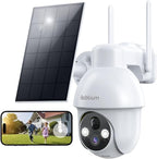 Rebluum Security Camera Wireless Outdoor, 2K Solar Security Camera,Battery Powered 360°PTZ Outdoor Camera,Color Night Vision,2-Way Audio,PIR Motion Detection,Compatible with Alexa