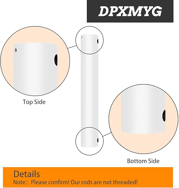 DPXMYG 12 inch Ceiling Fan Downrod with Extension Cord, 1 FT White Downrod for Ceiling Fan, 1 inch Outside Diameter, Ceiling Fan Boom Suitable for a Wide Range of Fans (White, Not Threaded)