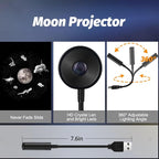 USB Power Moon Projector Night Light with Dolphins and Whales Flying Around,Angle Bendable and Image Clearness Adjustable Moon Atmosphere Projector, Christmas Birthday Gift