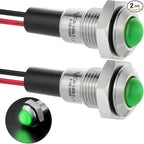 ZGSZJHF UL Listed Mini Indicator Light 8mm 0.31" Waterproof Domed Metal Stainless Steel Signal Lamp 12V-24V DC/AC Red and Green LED Light with 140mm Wire