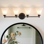 LOUSACE 4 Light Bathroom Vanity Light Matte Black Bathroom Lighting Fixtures Over Mirror with Opal White Frosted Glass Shade, Vintage Traditional Wall Lighting Fixture Vanity Lights for Bedroom