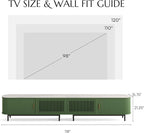 POVISON Fully-Assembled Modern Green TV Stand with Tambour Doors, Fluted TV Media Console for 100 Inch TVs, Sliding Door Entertainment Center with Storage for Living Room (Green, 118.11")