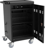 OFLILAK 30-Device Mobile Charging Cart with Charging Power Strip and Front and Rear Access Locks, Cable Management, Up to 17"", Safe Charging Cabinet for Ipads, Chromebooks, Tablets, Laptops Black