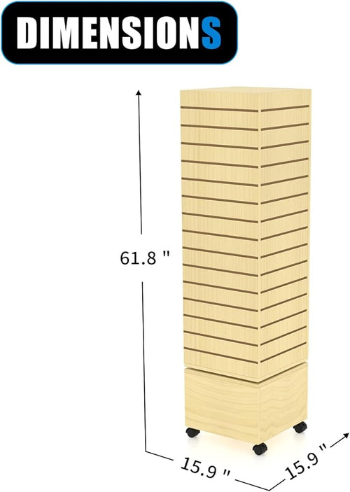 16" W * 16" D * 62" H - Maple Slatwall Tower, Four Panel Slatwall Retail Fixture, Rotating Retail Display Rack