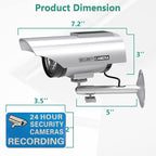 WALI Solar Powered Bullet Dummy Fake Simulated Surveillance Security CCTV Dome Camera Indoor Outdoor with 1 LED Light, Security Alert Sticker Decal (SOLTC-S4), 4 Packs, Silver