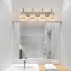 FDPBY Crystal Vanity Lights 4-Light Chrome Bathroom Vanity Lights Modern Crystal Bathroom Light Fixtures Over Mirror 32.67" Long Vanity Light for Bathroom