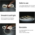 TUNICHX COB LED Strip Lights DC 12V LED Strip Flexible Super Bright LED Strips,16.4ft 6500K White,CRI 90+,2400LEDs High Density Uniform Light for Bedroom Home Room Decor (No Adapter or Controller)