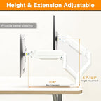 XEVKZO Dual Monitor Arms, Gas Spring Monitor Arms for 2 Monitors up to 34" Curved/Flat, 22lbs per Arm, VESA Mount 75x75 100x100mm, C-Clamp & Grommet Base, Adjustable Tilt/Swivel/Rotation White