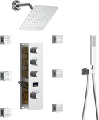 KATAIS Digital Tempreature Display Full Body Shower System Wall Mounted 8 Inch Rain Shower System with 6 PCS Body Jets, Handheld Spray, Chrome Shower Fixtures
