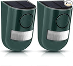 Qualirey 2 Pack Solar Sound and Light Alarm Motion Sensor 129db Outdoor Security Siren Waterproof Motion Activated Detector Alarm 6 LEDs Flash Warning Strobe System for Home, Farm (Green)