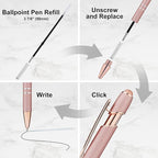 LINFANC 12 Pack Rose Gold Ballpoint Pen with Stylus Tip, 1.0 mm Black Ink Smooth Writing Pens, Metal Stylus Pens for Touch Screens