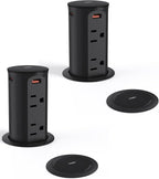 Jgstkcity 2.5 inch Hole Pop up Outlet for Countertop,20W USB C,4 USB Ports,4 Outlets 15Amp Receptacle Flush Mount,Space Saver Recessed Outlet,1875W,ETL Listed,2 PCS (Black, 20W USB)