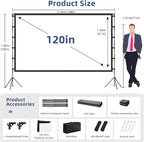 Projector Screen Outdoor, Vamvo Projector Screen with Stand Portable 120" Foldable ProjectorScreen, 10 Feet Indoor Movie-Screen with Carrying Bag for Home Theater Backyard Movie Night
