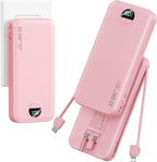 Ultra-Portable-Charger-Power-Bank with Built in Cables&AC Wall Plug,12000mAh PD20W USB-C Fast Charging Cell Phone Charger Battery Pack,LED Display Travel Battery Bank for All iPhone,Samsung,Android