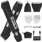 Hatteker 4 in 1 Multifunctional Dual - Head Body Hair Trimmer for Men, IPX7 Waterproof Groin & Body Hair Groomer, Rechargeable Body Electric Shaver Razor