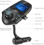 Nulaxy Bluetooth Car FM Transmitter Audio Adapter Receiver Wireless Handsfree Voltmeter Car Kit TF Card AUX 1.44 Display - KM18 Black Matte