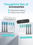 COSLUS Sonic Electric Toothbrush for Adults: 47000 VPM for Deep Cleaning & Whitening with Travel Case - 5 Modes for Sensitive Teeth & Braces, Wireless Charging, 6 Brush Heads, Black & Green (2PCS)