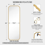 Gold Full Length Mirror with Standing, 65"x22" Rounded Corner Wall Mounted Floor Mirror Leaning Against Wall Dressing Room