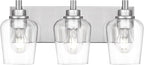 METWET Bathroom Light Fixtures, 3-Light Modern Vanity Light with Clear Glass Wine Glass-Shaped Shade, Vanity Lighting Fixtures Over Mirror, Brushed Nickel, VL155-BN-3